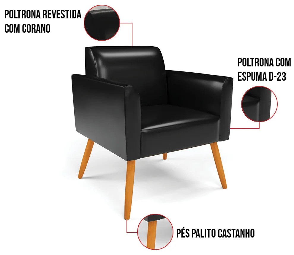 Poltrona Pés Palito Castanho Marisa Corano - Preto
