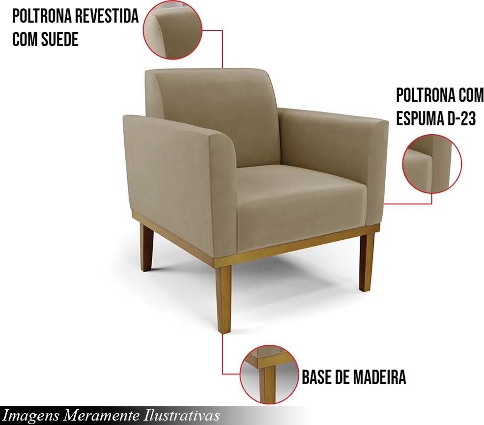Kit 2 Poltronas Decorativas Isabella Pés Fixo em Madeira Castanho Suede Nude G19 - Gran Belo