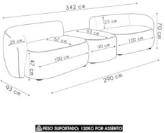 Sofá 5 Lugares Com Puff 342cm Orgânico Lyor Suede Bege Z55  - Mpozenat