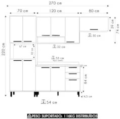 Armário Cozinha 4 Peças CP01 Com Tampo Nádia Mocca/Avelã L01 - Mpozena
