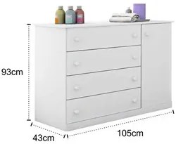 Cômoda Infantil 01 Porta e 04 Gavetas Serena P04 Branco - Mpozenato