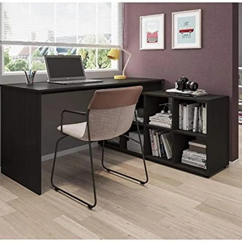 Mesa de Escritório em L  Escrivaninha Diretor 8 Nichos Preto