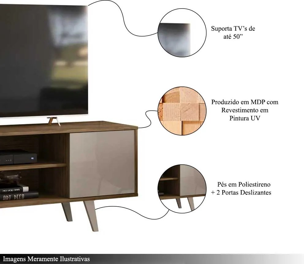 Rack Decorativo Barca 2 Portas Deslizantes até 50 Fendi/Naturale G97 - Gran Belo
