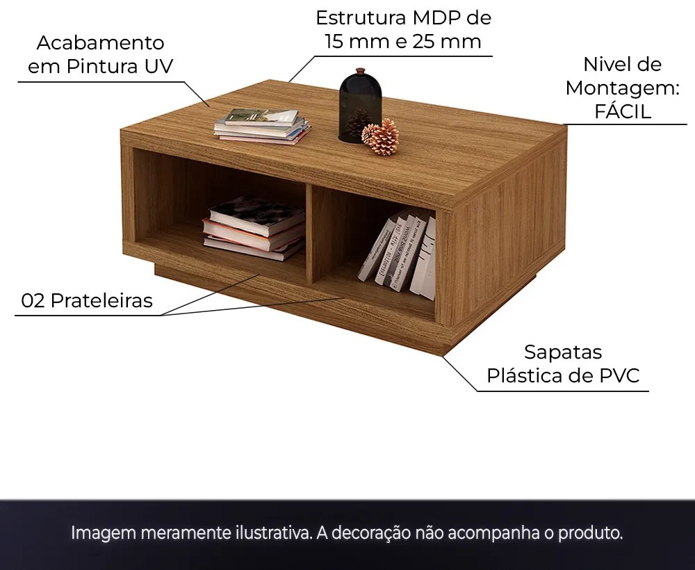 Mesa de Centro para Sala de Estar MC2232 MDP Natural/Off White G69 - Gran Belo