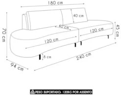Sofá 4 Lugares 240cm Orgânico Pé Ferro Nagai Veludo Vermelho Z55 - Mpo
