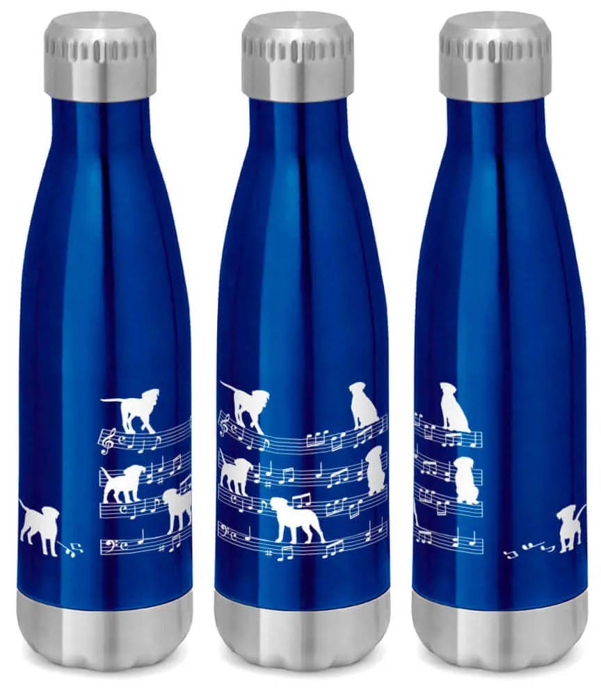 Garrafa Térmica Inox Brilhante 510 ml Cachorro Musical Branco - Azul Royal