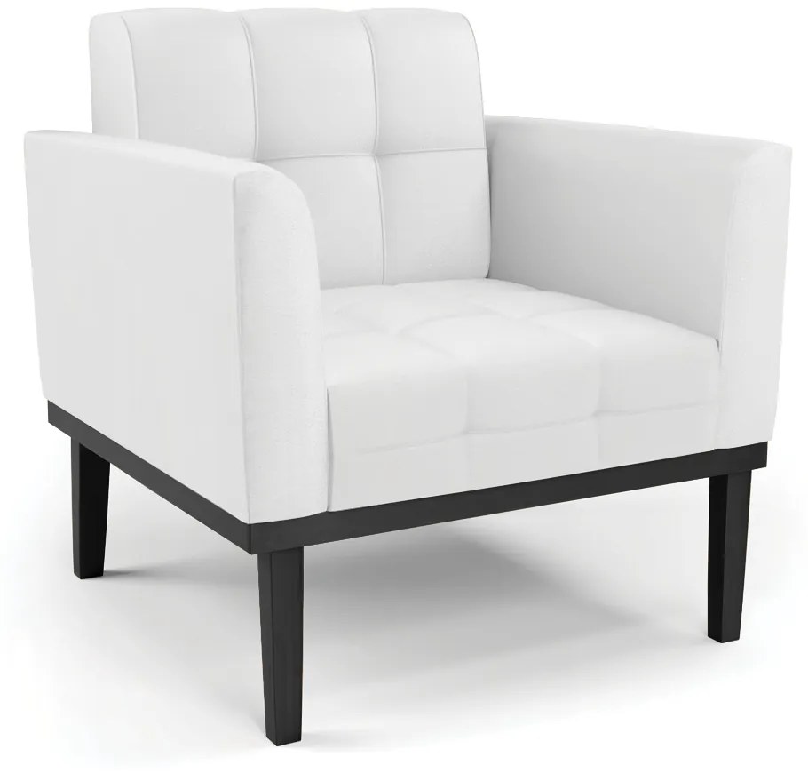 Poltrona Decorativa Karen Pés Fixo em Madeira Preto PU Branco G19 - Gran Belo