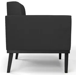 Sofá Namoradeira e 2 Poltronas Base Madeira Preto Ana Sintético Preto