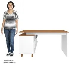 Mesa Escrivaninha em L Golden e Estante Livreiro Stela A06 Branco/Frei