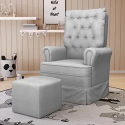 Kit 02 Poltronas de Amamentação e Descanso Com Balanço Laís G05 Linho
