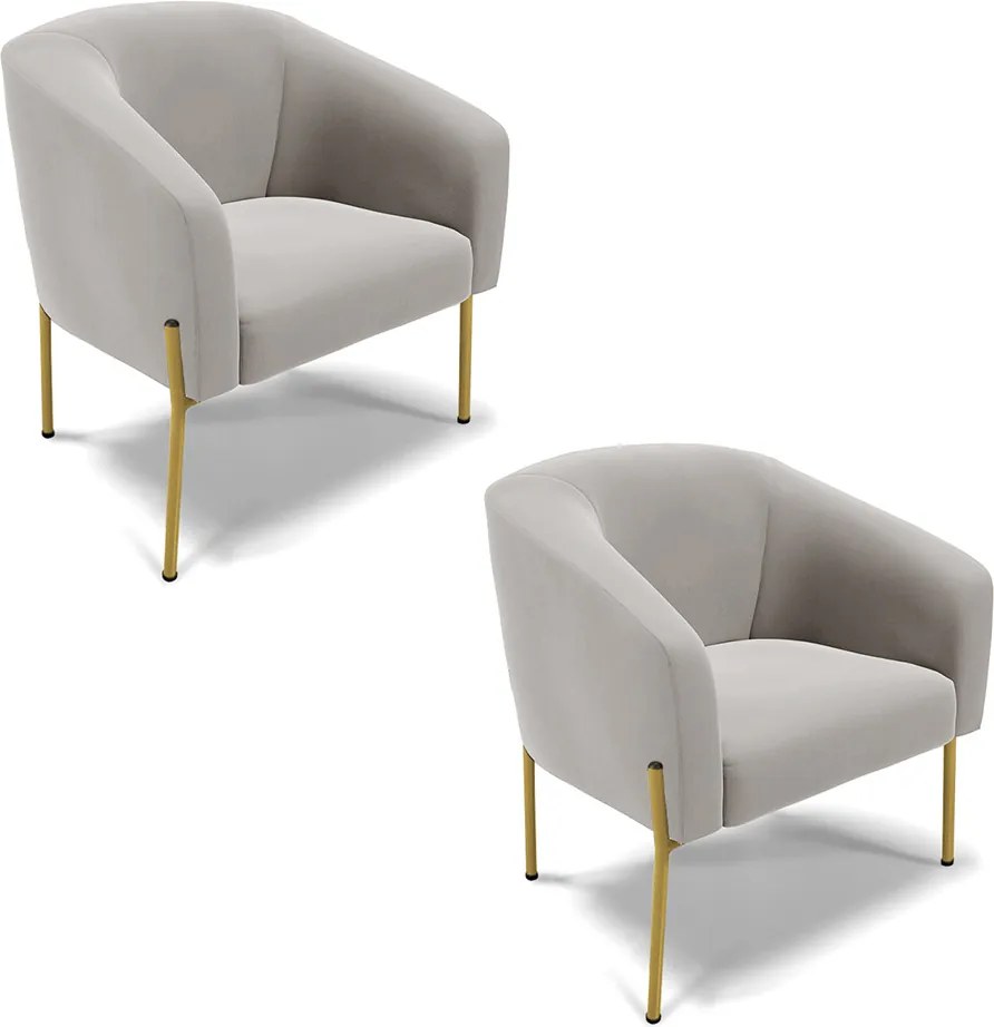 Cadeira Sala de Jantar Pé de Ferro Dourado kit 2 Stella Veludo D03 - D'Rossi - Cinza