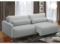 Sofá Retrátil Reclinável 210cm Sinna F05 Linho Cinza Claro - Mpozenato