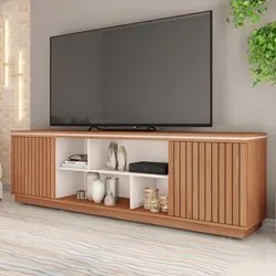 Rack Para Sala Bancada de TV 75 Pol 180cm Simetria Freijó/Off White -