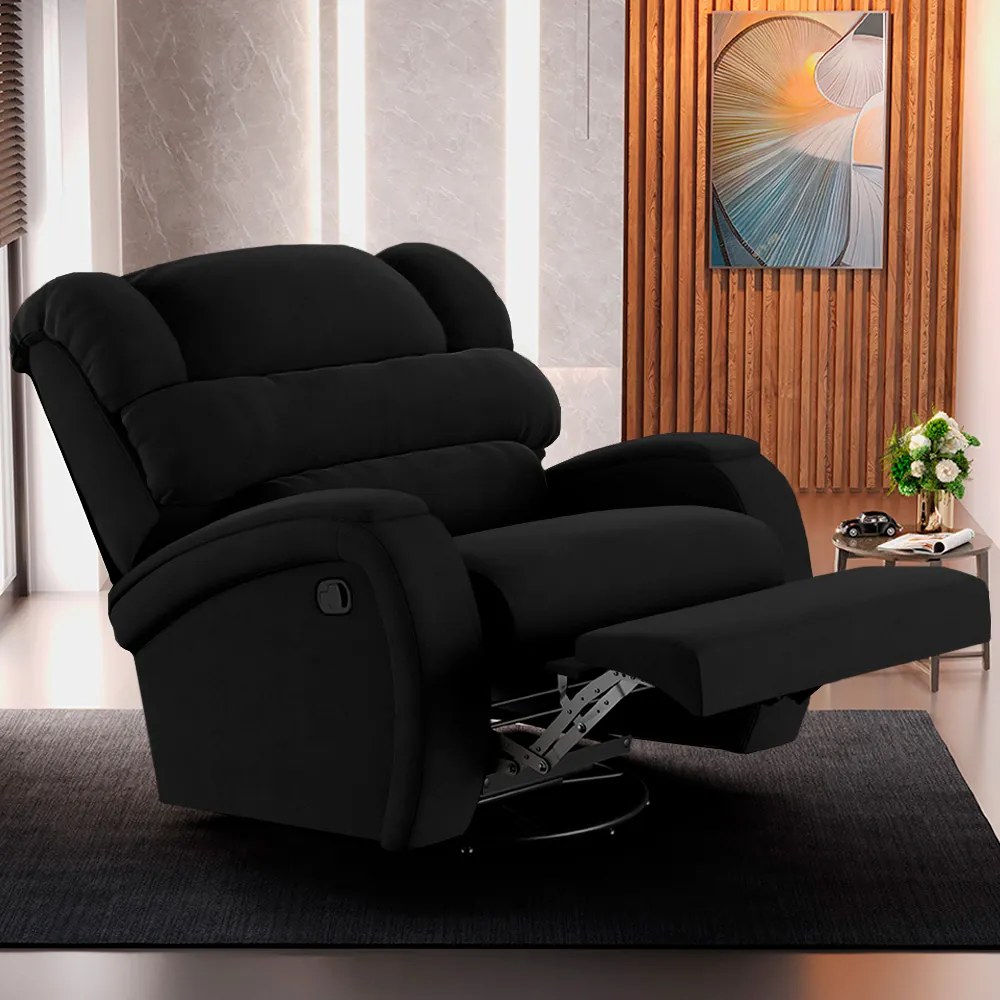 Poltrona do Papai Sala de Cinema Reclinável Kylie Glider Manual Giratória Veludo Preto G23