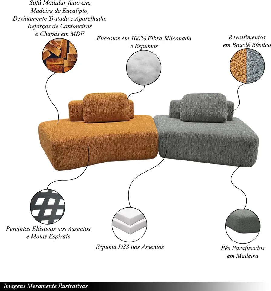 Sofá Ilha Sala de Estar Modulado Dakota Encosto Almofadas Soltas Bouclê Rústico Terracota/Cinza G33 - Gran Belo