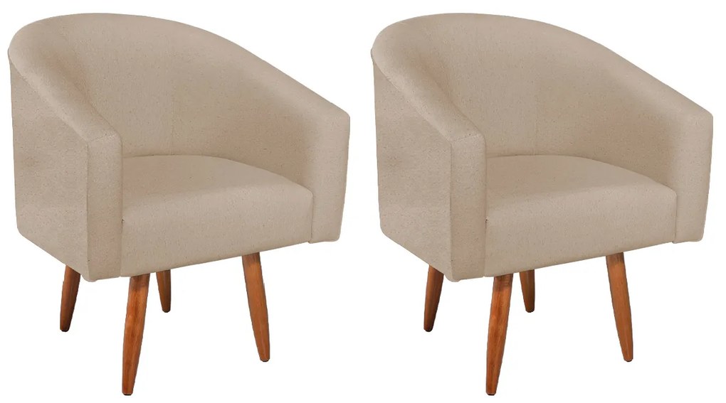Kit 2 Poltronas Decorativa Jade Design Moderno Sala de Estar Quarto Escritório Confortável Luxo Pés Palito Linho