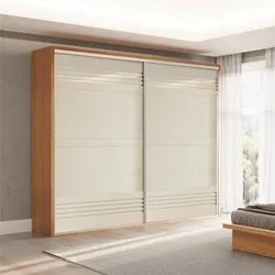 Guarda Roupa Casal 267cm 2 Portas de Correr 100% MDF TW603 Freijó/Off