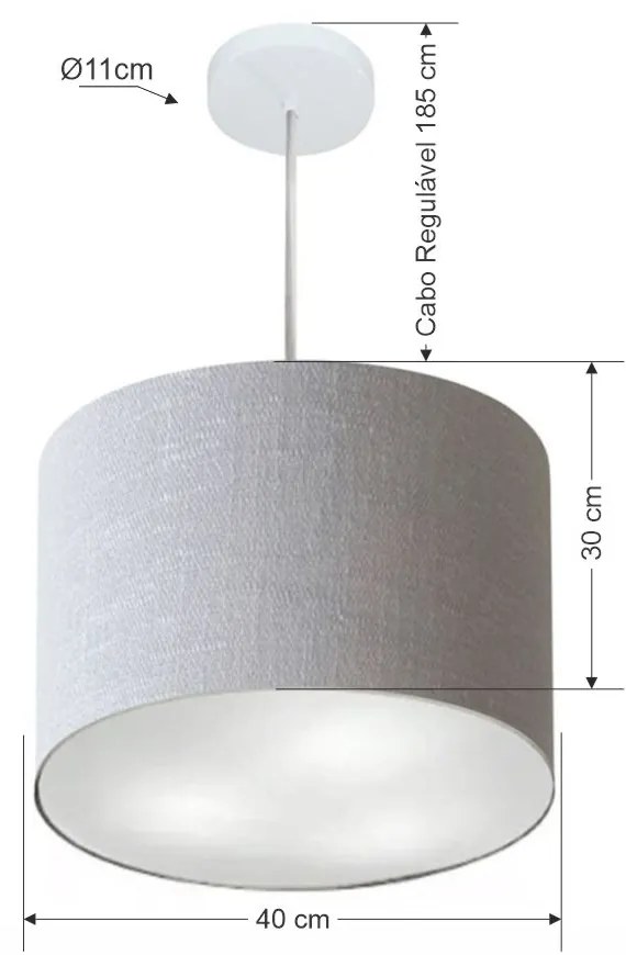 Lustre Pendente Cilíndrico Md-4212 Cúpula em Tecido 40x30cm Rustico Cinza - Bivolt