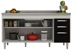 Balcão Gabinete Áustria com Pia Inox 160cm 4 Portas Branco/Preto - Lum