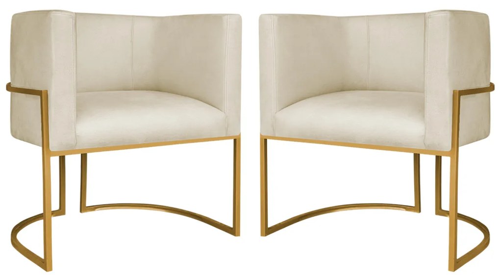 Kit 2 Poltronas Dália Luxo Moderna Estofada Design Sofisticado com Base de Ferro Dourado Bouclé