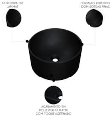 Cuba Pia Para Banheiro Redonda 30cm Celine C08 Preto - Mpozenato