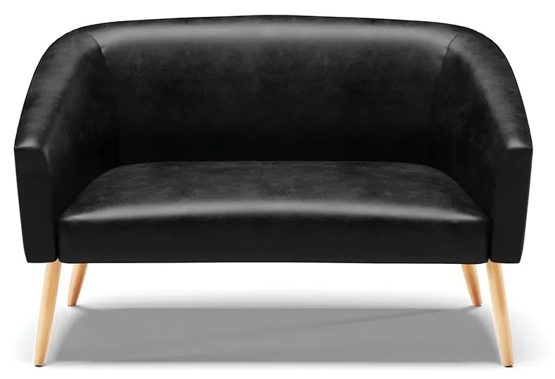 Sofá 2 Lugares Namoradeira Pé Palito Natural Stella Sintético PU Preto D03 - D'Rossi