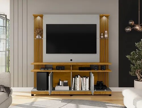 Home Theater York LED Ripado Naturalle/Off White - Bechara Móveis