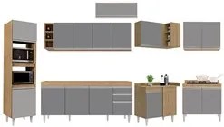 Armário de Cozinha Modulada de Canto 9 Peças CP04 Balcão Castanho/Cinz