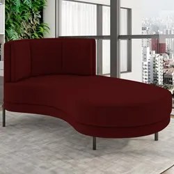 Chaise Longue Divã 164cm Braço Esquerdo Logus D06 Veludo Vermelho - Mp
