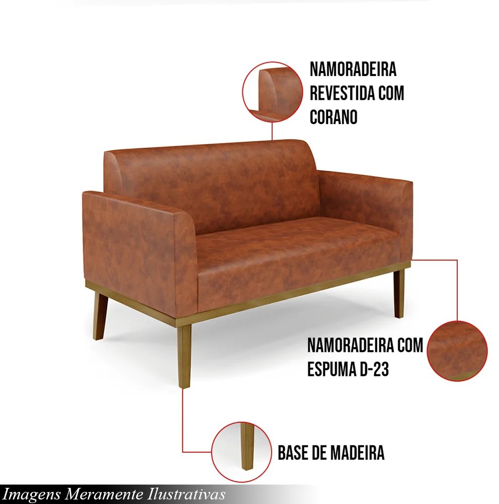 Poltrona Namoradeira Decorativa Isabella Pés Fixo em Madeira Castanho PU Nozes G19 - Gran Belo