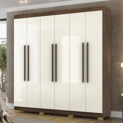 Guarda Roupa Casal 218cm 6 Portas Bolty Imbuia/Champanhe V02 - Mpozena