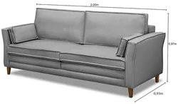 Sofá Living 3 Lugares 200cm Pés Madeira Efraim F05 Veludo Prata - Mpoz