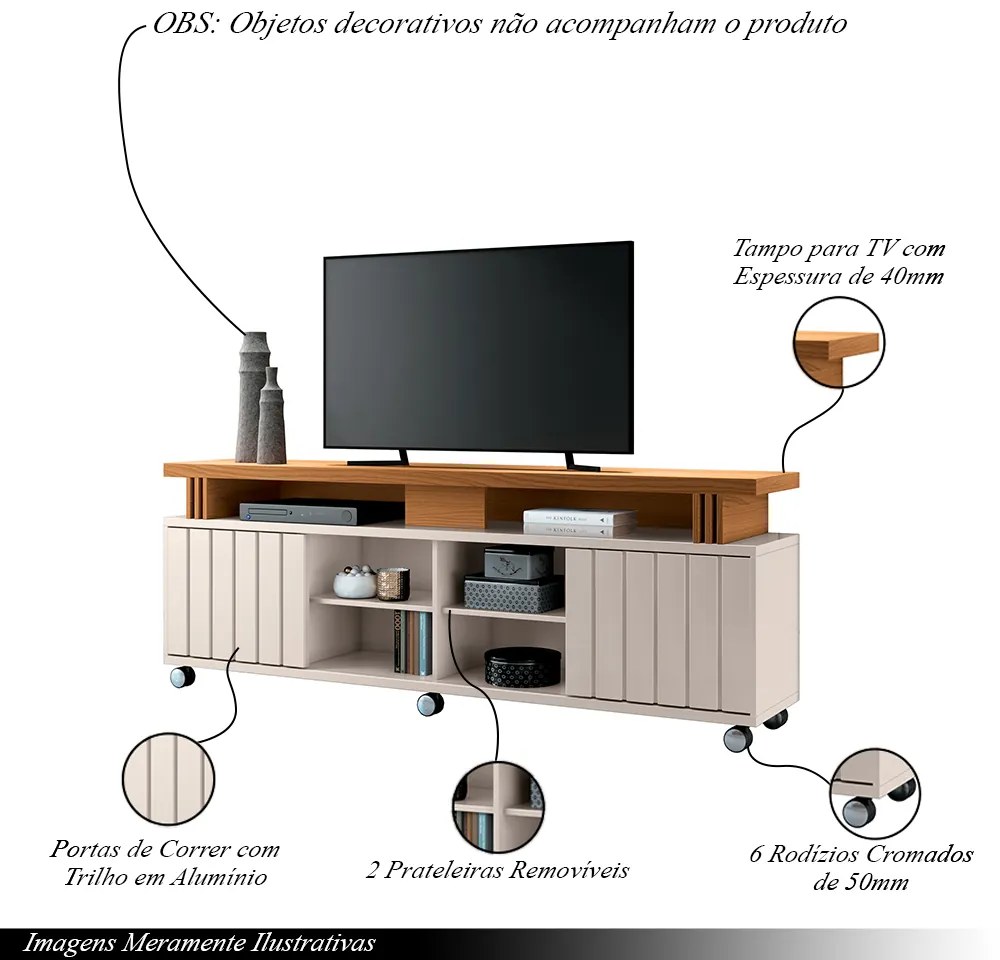 Bancada Decorativa Grohl 1.3 Porta Deslizante TV até 70 Pol Off White/Cinamomo G26 - Gran Belo