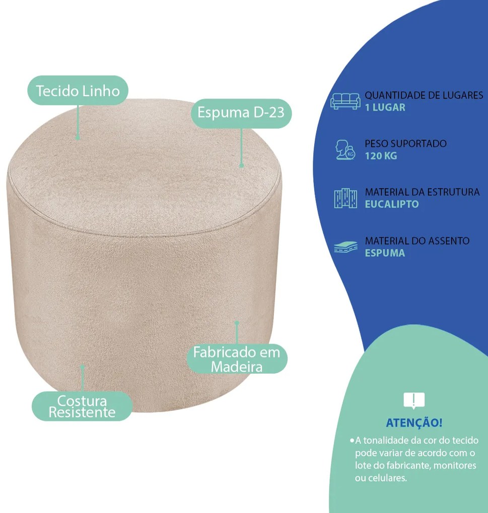 Puff Orgânico Decorativo Conforto Luxo Moá Linho