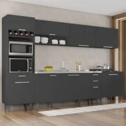 Armário de Cozinha CP05 Com Pia 180cm Pérola Z34 Preto      - Mpozenat