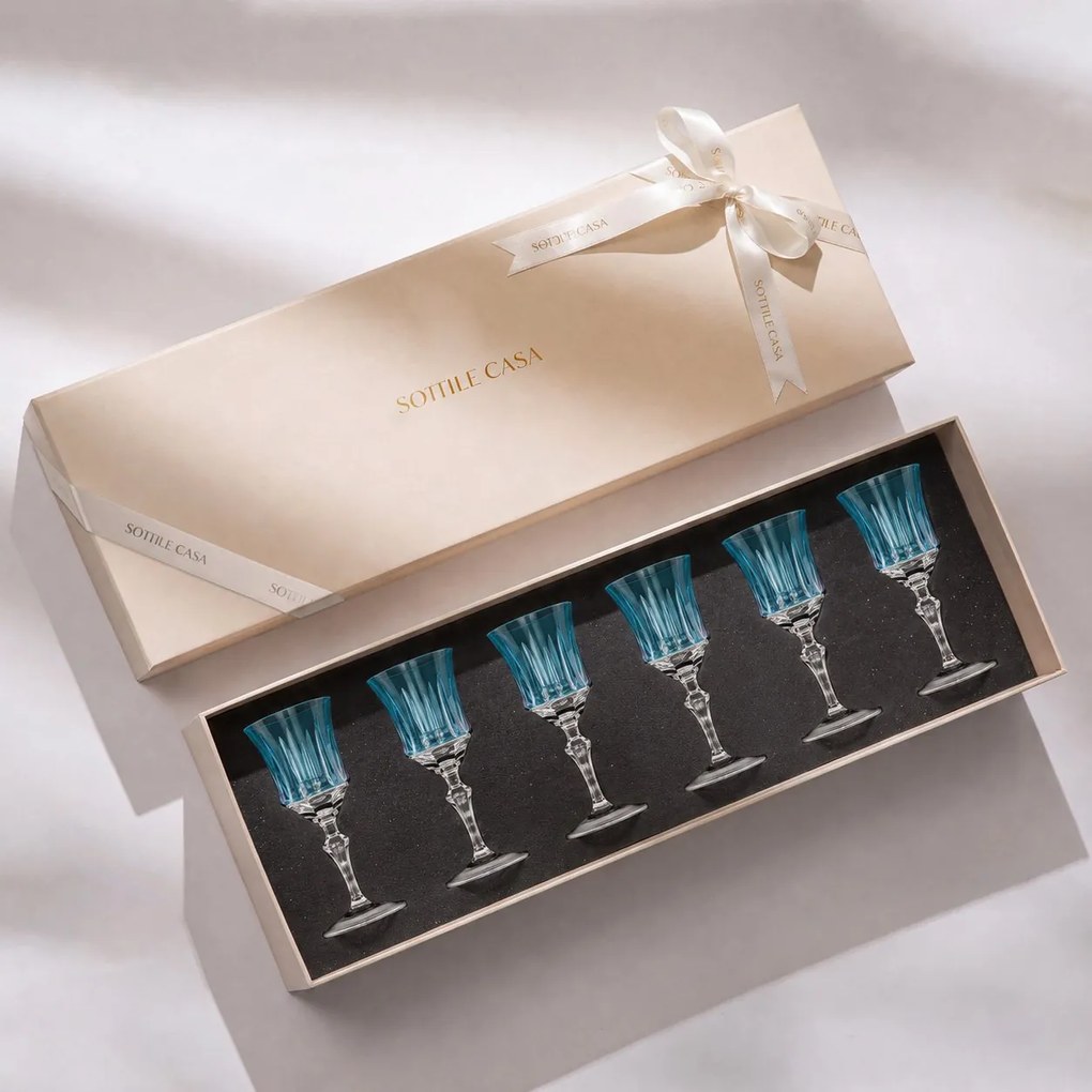 Kit 6 Taças de Cristal Lapidado 66 P/ Licor c/ Caixa de Presente - Azul Claro  Azul Claro