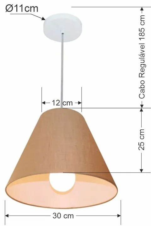Lustre Pendente Cone Md-4028 Cúpula em Tecido 25/30x12cm Palha - Bivolt