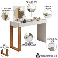 Penteadeira Escrivaninha com Espelho Replay Cinamomo/Branco - Mobler