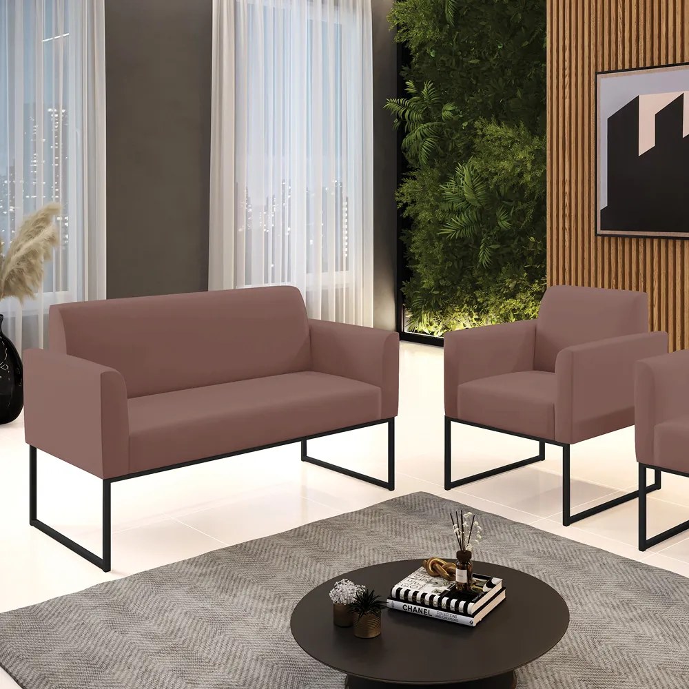 Sofá Namoradeira com Poltrona Base Industrial Preto Marisa Veludo D03 - D'Rossi - Rose