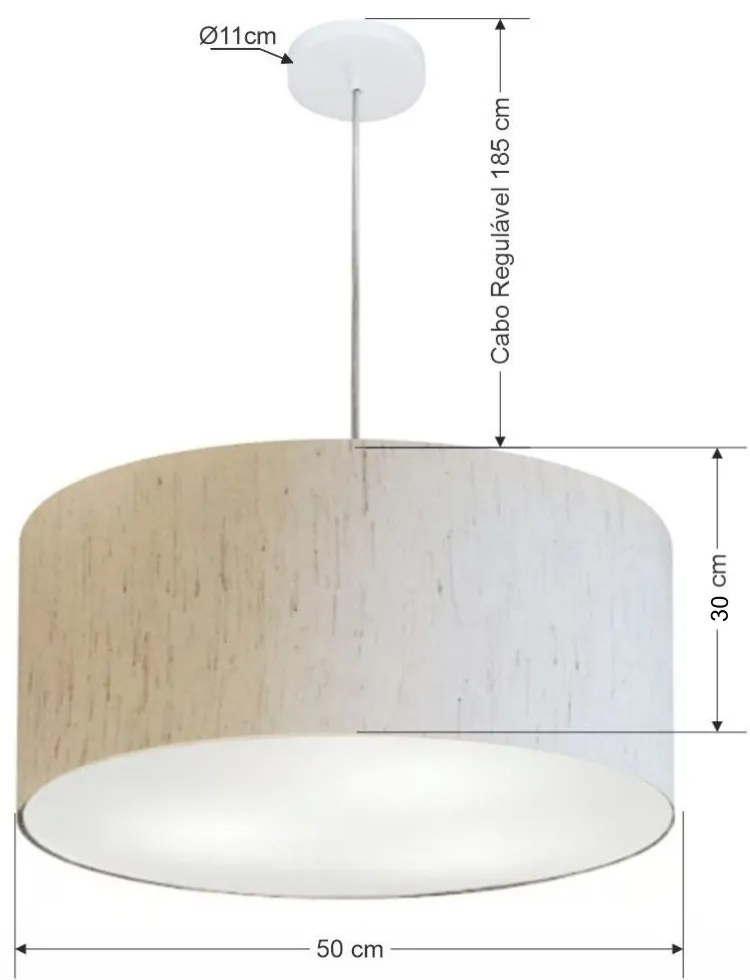 Lustre Pendente Cilíndrico Md-4245 Cúpula em Tecido 50x30cm Linho Bege - Bivolt