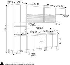 Armário de Cozinha 6 Peças Com Pia Inox Da Vinci CP1 L06 Nature/Off Wh