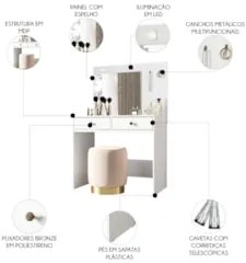 Penteadeira Camarim Com Espelho 2 Gavetas Siena Z17 Branco - Mpozenato
