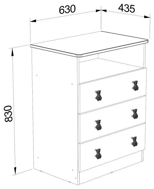 Cômoda Infantil 1 Nicho 3 Gavetas Puxador Ursinho Azul