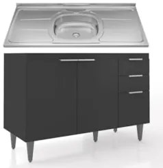 Balcão de Cozinha Com Pia Inox 120cm Pérola Z34 Preto       - Mpozenat