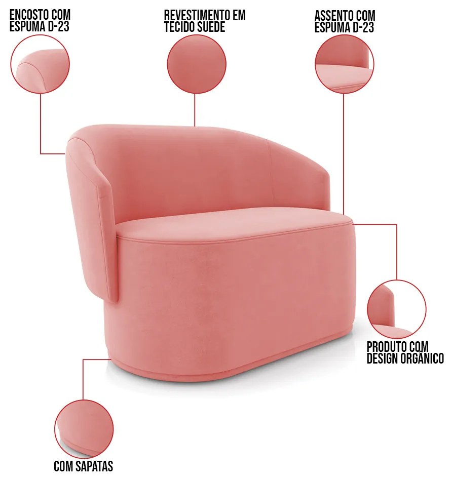 Sofá 2 Lugares Namoradeira Orgânica para Sala Malu Suede M11 - D'Rossi - Rose