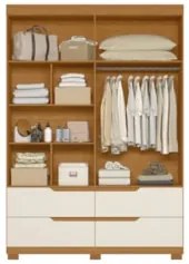 Guarda Roupa Solteiro 160cm 4 Portas Doble Cinamomo/Off - Albatroz