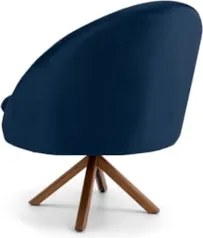 Poltrona Decorativa Base Giromad Madeira Rafa C-304 Veludo Azul Marinh