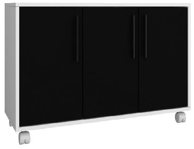 Armário Aparador Buffet 3 Portas e Rodinhas Bho25 - Branco Preto