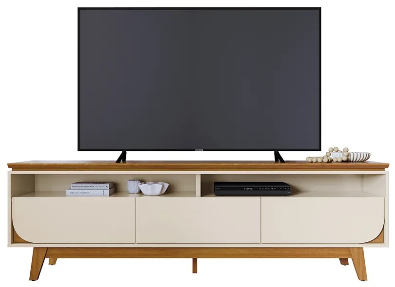 Rack TV 75 Pol 200cm Bancada para Sala Elarin M20 - D'Rossi - Cinamomo e Off White