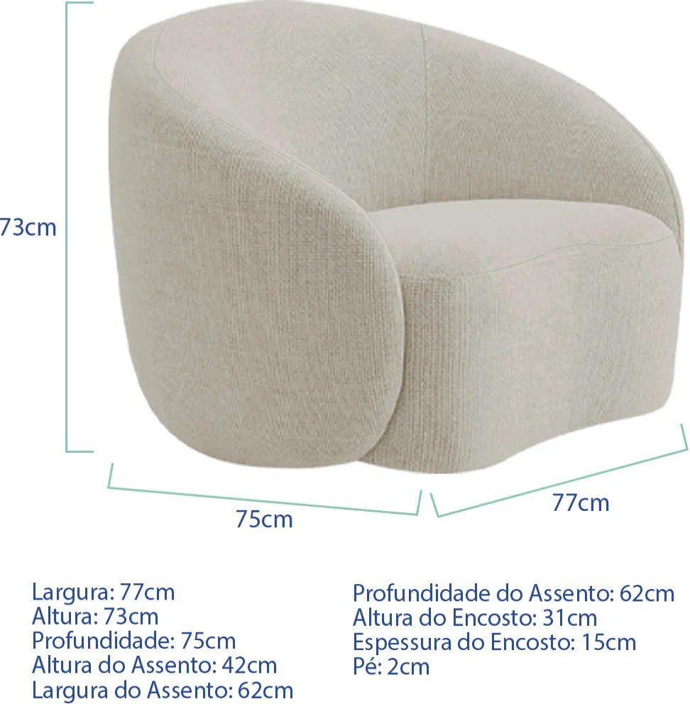 Kit Divã Recamier Orgânico França 250cm Lado Esquerdo e 2 Poltronas Amore Linho
